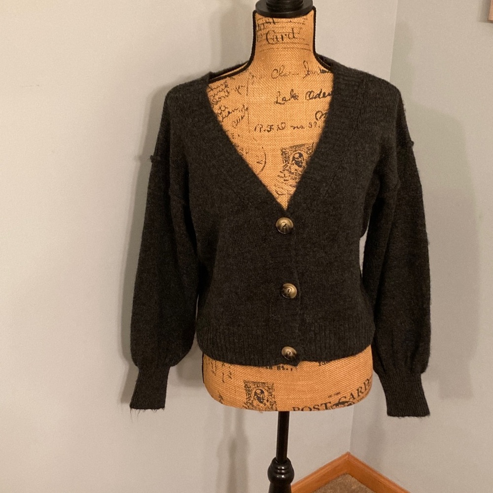 Topshop Charcoal Button-Up Cardigan Women Size 4-6
